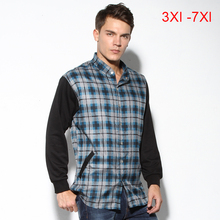PLUS SIZE ONLY 3XL-7XL Autumn Men Jacket Plaid Shirt European and American Style Big Size Big Men Mandarin Collar CS313