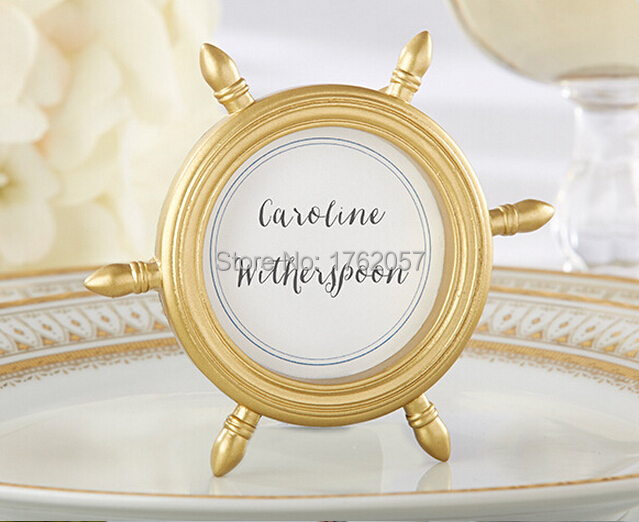 Description Picture 6 of itemWedding Decorations 15pcs Frame Wedding Gift Gold Ship Wheel Picture/Photo Frame Place Card Holder Favors