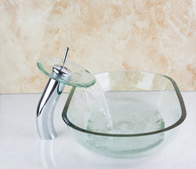 New Clear Boat Shape Construction & Real Estate Bathroom Basin Vessel Faucet Tap Lavatory Glass Basin Sets