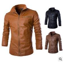 2015 NEW autumn winter men fashion zip short slim men leather coat Men casual water washing leather motorcycle jacket G3504