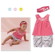 2016 Cute Baby Suit Vest Dress Top+ Plaid Pants+ Bowknot Headband Newborn Baby Girl Clothing Set Lovely Outfits Brand
