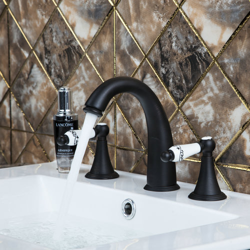 Фотография Ceramic Handle+Spray Spout +Hose Bathtub Torneira Oil Rubbed Black Bronze 3 Pieces Bathroom Basin Sink Brass Tap Mixer Faucet