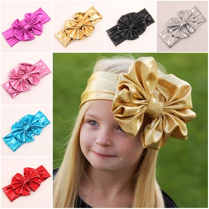 Baby Girls Head wraps Metallic Messy Bow Floppy Big Bow Turban Headband for Newborn Hair Baby