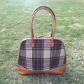 Wholesale Blanks DOMIL Plaid Canvas Tote Bag PU Vegan Leather Handle Women Handbag Patchwork Sanded Tartan