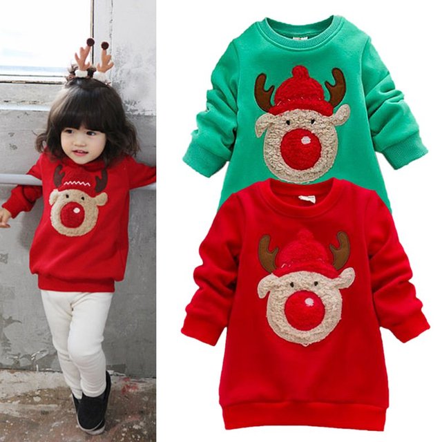 Младенческая Baby Дети Теплые Девушки Chritmas Олень Pattern Толстовки Свитера Одежда 0-3Y