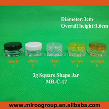Free Shipping 50pcs 3g plastic cosmetic container cosmetic cream jar display bottle cosmetic packaging sample jar 3g colored lid