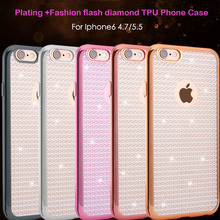 2016 New Plating Fashion flash diamond Soft TPU Back Cover Case For Apple Iphone 6 6s Plus Clear For Iphone6 Free shipping