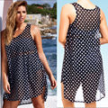 2016 Newest Sexy Women Sheer Chiffon Bikini Cover Up Polka Dot Beach Tops Blouses Dress Women