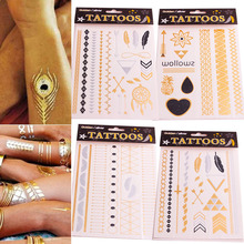 T024 NEW Design 2015 Fashion Sex Flash Temporary Tattoo Necklace Choker Bracelet flash Tattoo Golden Henna