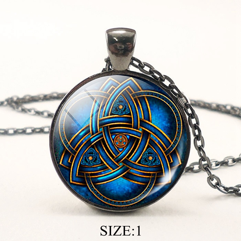 Blue Celtic Triquetra Cabochon Glass Tibet Silver Pendant Necklace Jewelry Hot
