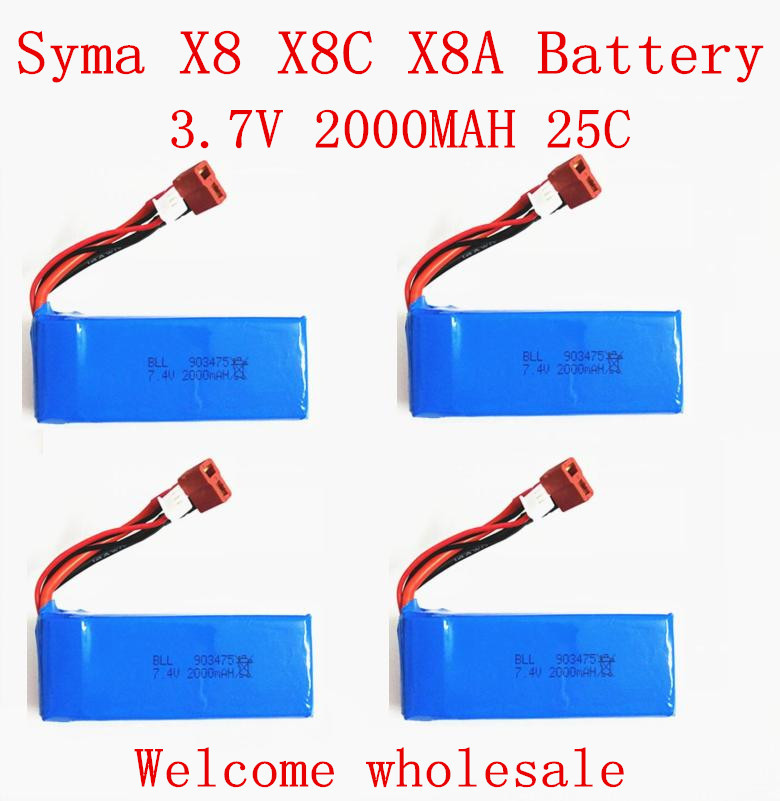 4PCS Syma 7.4V 2000 mah Lipoly battery Spare part forX8 X8A X8C / X8C-1 RC Quadcopter RC Drone helicopter free shipping