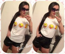 Women T shirt 3D Emoji Tops Fashion 2015 Printed Black White Tees Woman European Style Summer