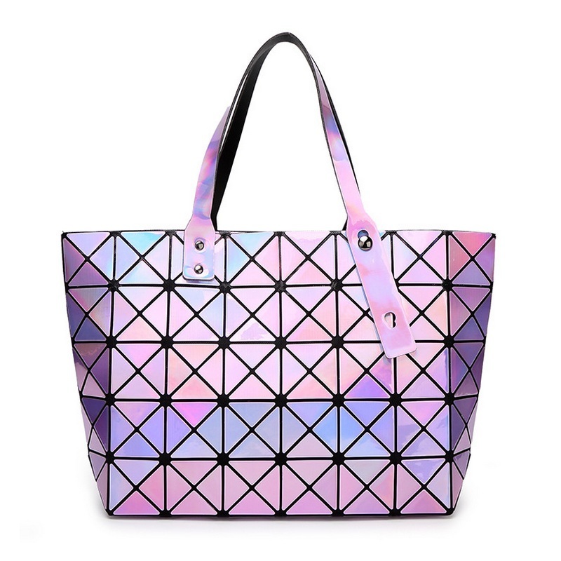 Laser BaoBao Women Dazzle Color font b Plaid b font Tote Casual Bags Female Fashion Fold