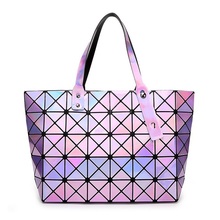 Laser BaoBao Women Dazzle Color Plaid Tote Casual Bags Female Fashion Fold Over Handbags Lady Sequins Mirror Saser Bag Bao Bao