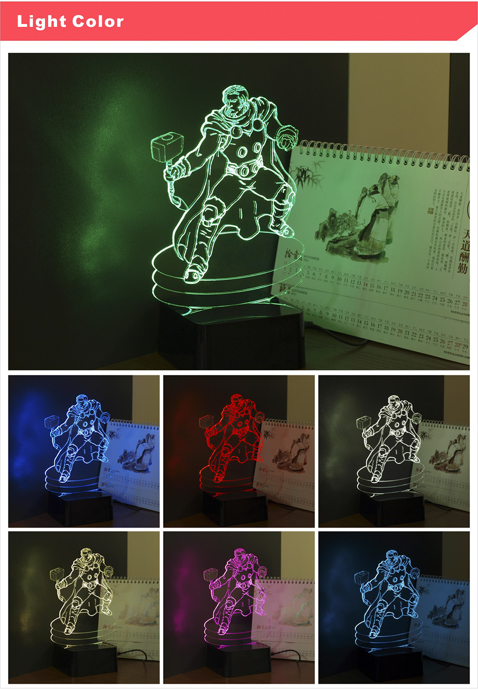 Novelty USB 3D RGB Led Light with Thor Featured Night Table Lamp as Christmas Home Decoration (3)