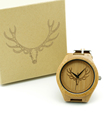 Fashion Bamboo Wooden Watch Men Deer Head Design With Genuine Cowhide Leather Band Casual Watches Men