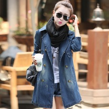 New Fashion Style Women Jacket Casual Slim Denim Long Jaqueta Ladies Coat Casaso Fenimino Jeans Full Sleeve Hot Plus Size SK6521