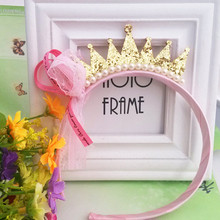2016 Angel Ribbon Bow Lace Pearl Crown Headwear Princess Tiara Headbands Children Hair Accessories Baby Girl Lovely Hair Bands