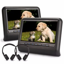 2x Digital Screen 10.1 Inch Car headrest DVD Player 1024*600 FM USB SD Multimedia Portable Car Monitors with 2 IR headphones
