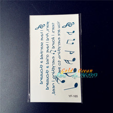 Finger Cute waterproof temporary tattoo stickers YF-165 blue words romantic music Note melody design Body Art tattoo paper paste