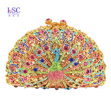 LaiSC Luxury Crystal Evening Bag Peacock Clutch diamond party purse pochette soiree Women evening handbag wedding clutch bag 049