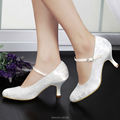 Woman Shoes White Ivory Low Heel Mary Jane Rhinestones Shoes Comfort Buckle Lace Bride Pumps Women