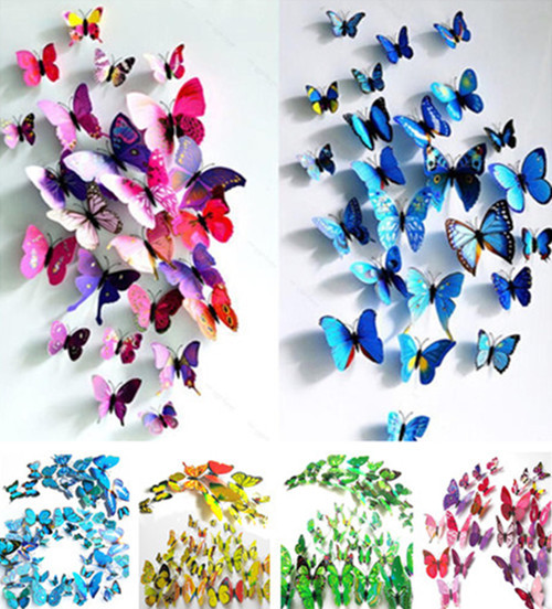 (1Nastavte = 12ks) barevný design Art 3D Butterfly na stěnu Plastové Magnet 7Colors Děti Wall Stickers Adesivo Parede Doprava zdarma