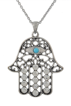1PC Hamsa Fatima Hand Pendant Necklace Evil Eye Jewelry Inlaid Turquoise Boho Bohemian Style