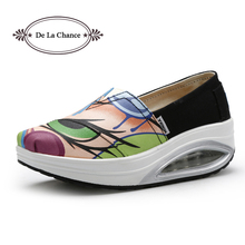 2016 Spring Autumn Women’s Fashion Casual Shoes Shape Ups Outdoor Shoes Woman Fitness Shoes Wedge Swing Shoes Graffiti