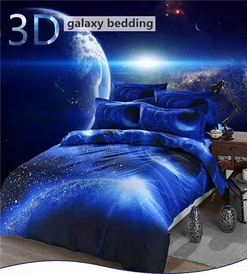 Hipster 3D Galaxy Bedding Set Universe Outer Space Themed Galaxy Print Bedlinen Bed sheet Twin Queen Size Cheap Hot