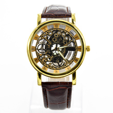 Fashion PU leather band watches Men’s double-sided hollow steel quartz watch casual quartz watch wrist watch WXMPJ780#S14