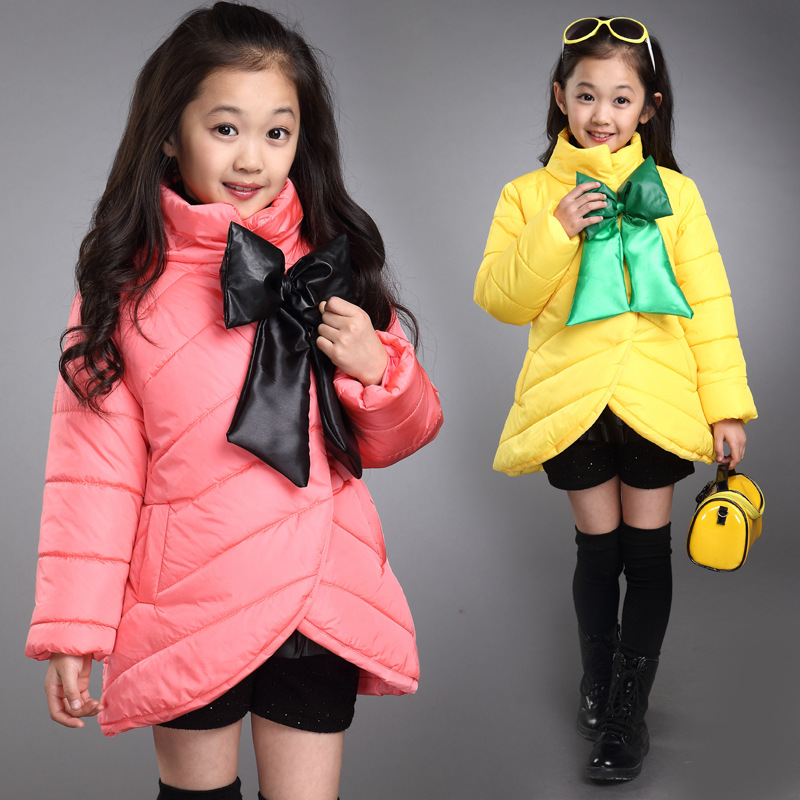 Girls winter coat clothes long kids snowsuit bowknot thickening children's winter padded jackets clothing down parkas outerwear