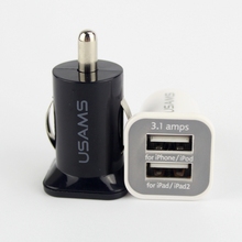 Free shipping original usams 3.1A Mini Bullet Dual 2-Port daul USB  Car Charger Adaptor for apple ipad iphone samsung galaxy HTC