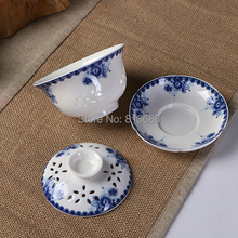 10 10 7cm 200ml Hollow Ceramic Gaiwan Tureen Blue and White Tea Set Bone China Kung