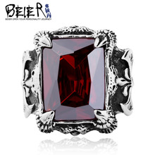 Man Punk Rings Vintage Silver 316L STAINLESS Steel Red Gem Finger Ring Fashion Jewelry free Shipping Hot Sale Item TG598