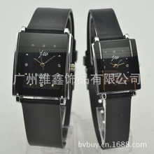 Hot Sale Popular Rhinestone Watches Black&White Silicone Wrist Quartz Analog Lovers Couple Watch With Crystal Square Dial