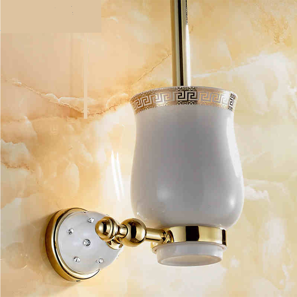 European Copper Bathroom Toilet Brush Holders Household Polished Bathroom accessories Wall Mounted antique Bathroom Set
