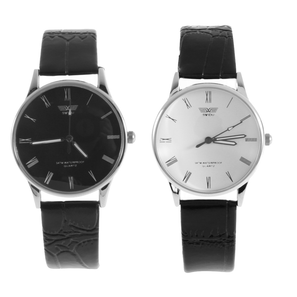 Fashion Men s PU Leather Stainless Steel Quartz Roman Numeral Wrist Watch YKS