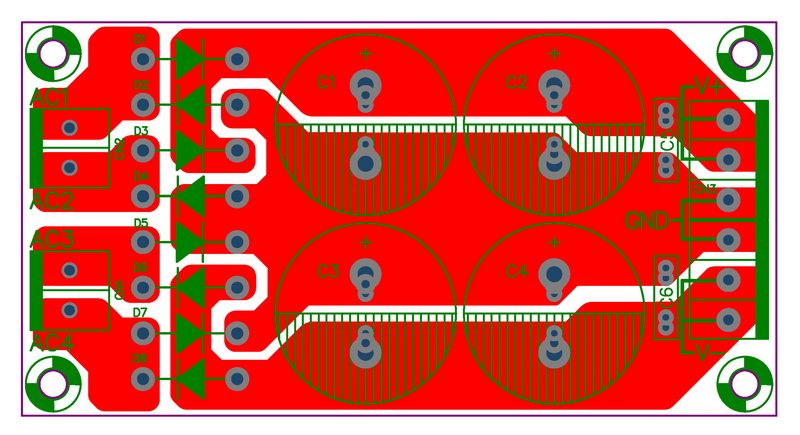 Dual Bridge Dual Polarity Unregulated Power Supply PCB.