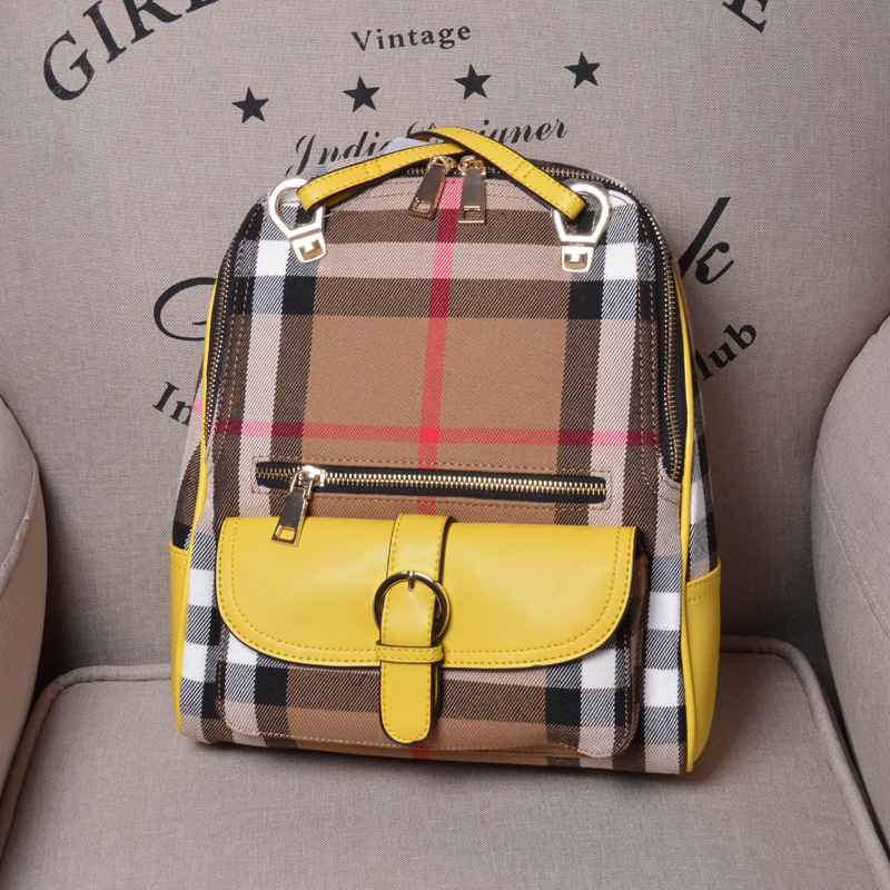 British style plaid bag women backpack canvas and genuine leather shoulder bag famous brand women s