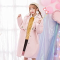 Mori Girl 2016 Winter Women Woolen Long Coat Cute Cartoon Embroidery Pockets Loose Turn down Collar