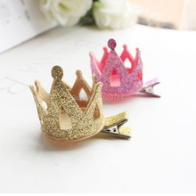 Free Shipping 3D Glitter CutoutsTiara Baby Gilrs Haircllip BB Hairpins Baby Girls 1Year Birthday Photography Hair Accessories