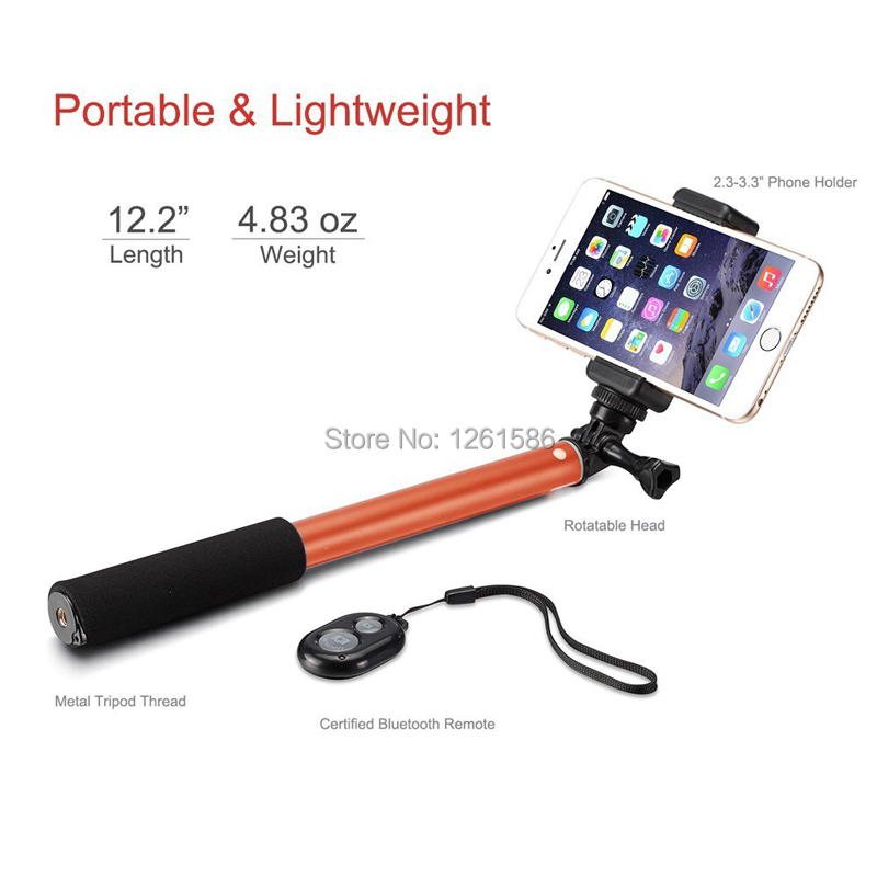 Bluetooth Selfie Stick GoPro Monopod with Tripod Stand for iPhone and Android (Orange) (4)