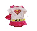 Free Ship 4 sets New Baby Boy Girl Super Girl Romper Superman Romper with Dress Smock