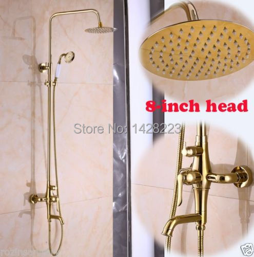 Good Quality Single Handle Rain Shower Bath Faucet Set with Handshower Golden 8