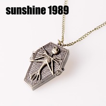 Sunshine New Quartzwerk Pocket Watch necklaces The Burton s Nightmare Before Christmas Cartoon bones fashion jewelry