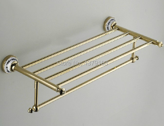 Фотография Luxury Gold Polished Brass Real Copper Wall Mounted Bathroom Dual Towel Holder  Towel bar, aba256