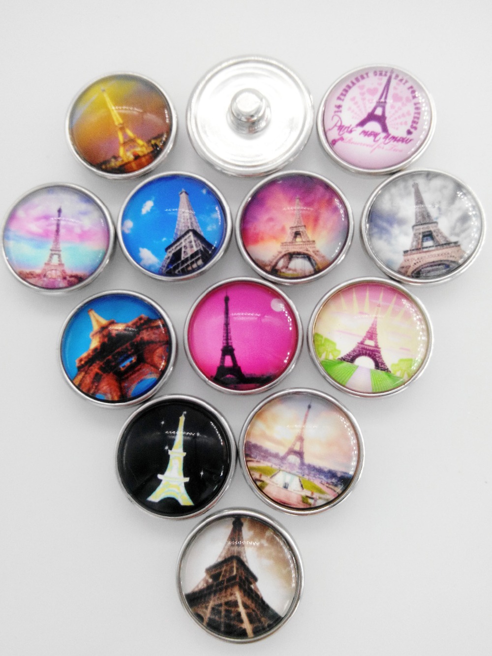 12pcs lot Eiffel Tower18mm glass snap button jewelry luxurious alloy bottom fit ginger snaps necklace watches