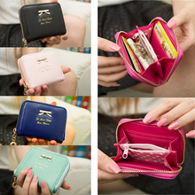2015 Fashion Lady Coin Purse Colorful PU Leather Zip Around Women Wallets Card Holder Mini Pouch Bag Free Shipping