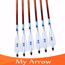 Hot Sale 6pcs Wooden Arrows Handmade Turkey Feather Broadhead Traditional Wood Arrows For Compound Recurve Bow